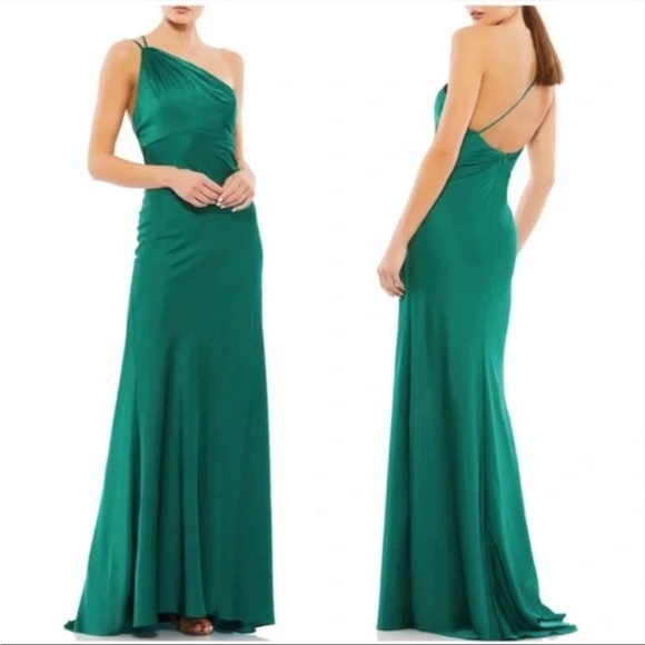 Ieena for Mac Duggal One Shoulder Emerald  Green Dress Gown size 4 - Picture 9 of 11